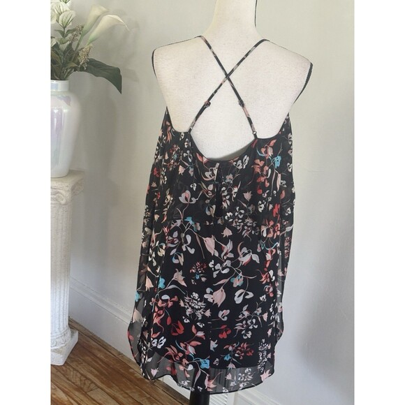 BCBGMAXAZRIA Black Floral Ruffle Cocktail Dress Sz Small Sleeveless - Picture 6 of 10